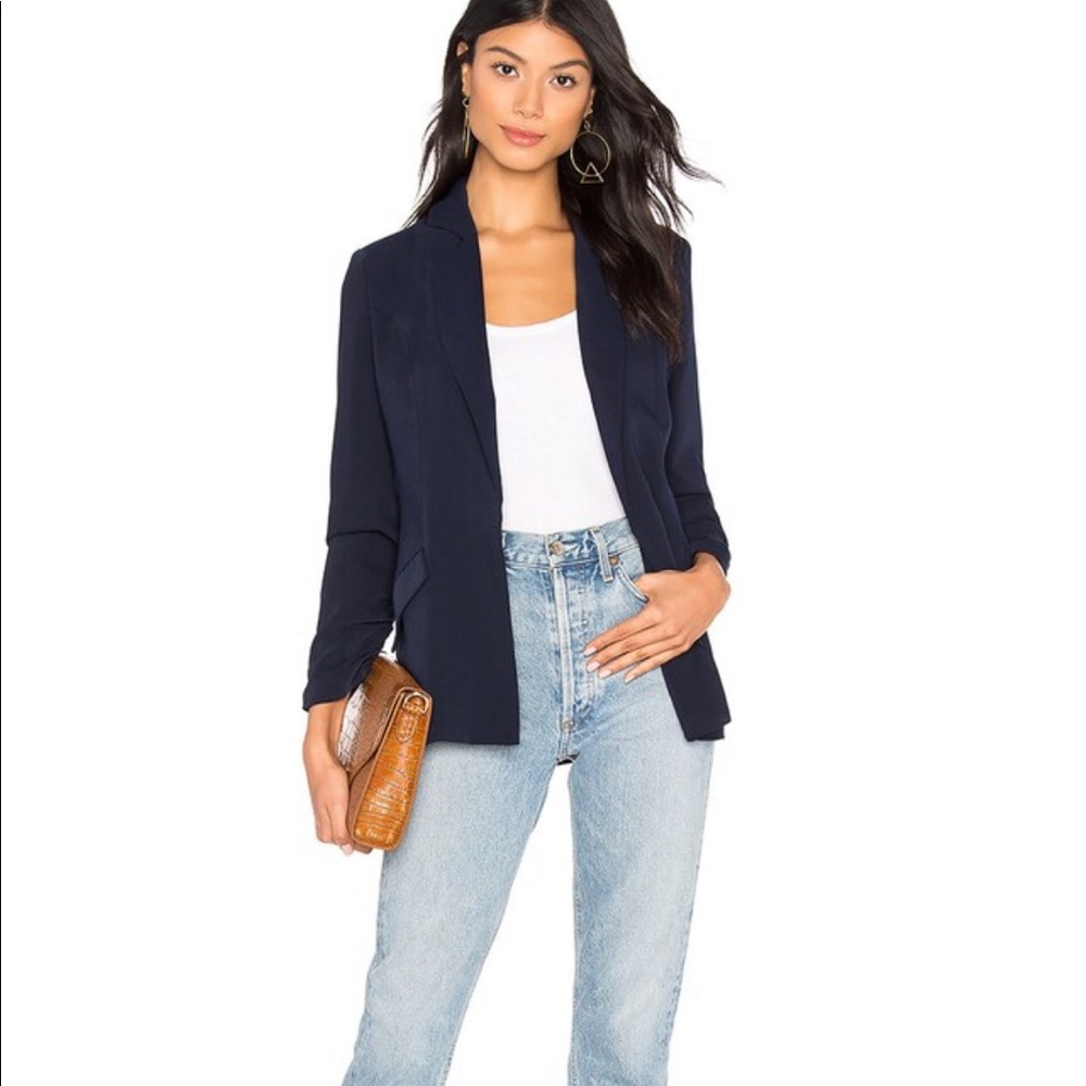 Kylie Ruched Sleeve Blazer in Navy